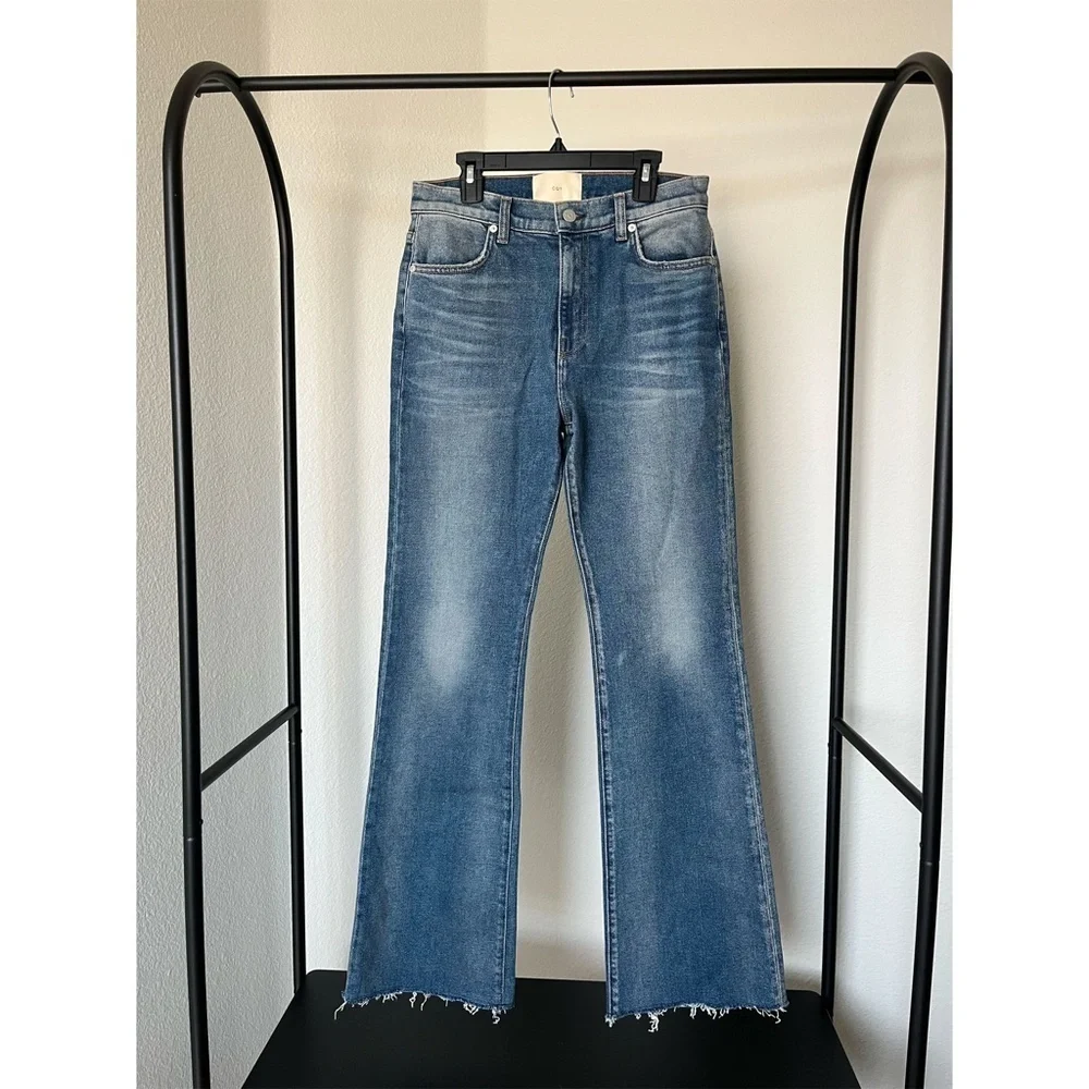 CQY x ANTHROPOLOGIE | Bliss High-Rise Bootcut Flare Raw Hem Jeans | Size 25